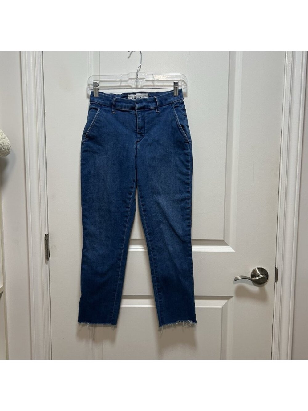Frank & Eileen Wicklow Performance Cropped Blue Denim Jeans Raw Hem Size 0